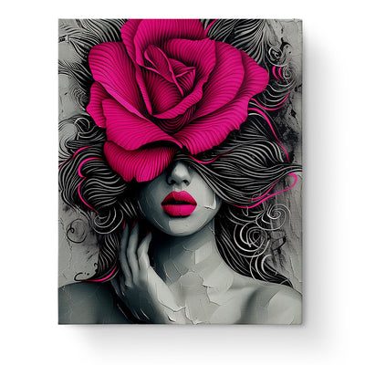 Bold Rose Fantasy - Floral Women kit by miicreative showcases a striking rose over a woman's face, designed for mindfulness and creativity.