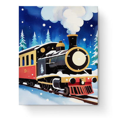 A magical winter train journey captured in vivid colors with miicreative. This paint by numbers fixed kit for kids fosters mindfulness and creativity through a snowy landscape with trains and snowflakes.