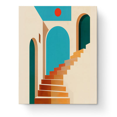 Abstract Architectural Staircase - Minimalistic by miicreative. Features bold colors and geometric design. Enhance mindfulness and creativity with this fixed paint by numbers kit.