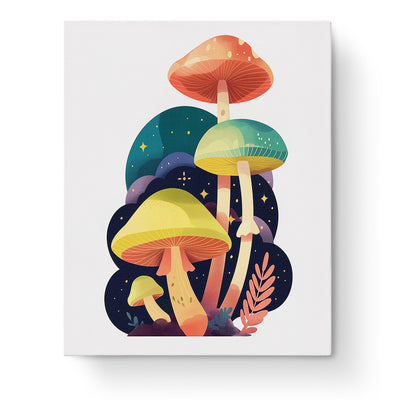 Whimsical Mushroom Forest - Minimalistic kit by miicreative. Vibrant mushrooms against a starry night invites mindfulness and creativity.