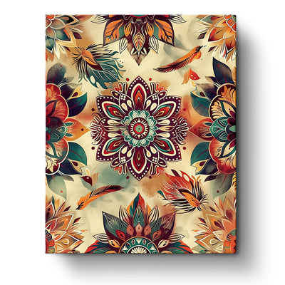 A vibrant Mandala Whirlwind design featuring intricate patterns in earthy tones by miicreative. Perfect for those seeking a meditative and creative activity, highlighted in the Bohemian Vibes collection.