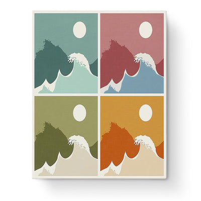 Ocean Waves Quad - Minimalistic design by miicreative showcasing four panels with simple wave forms and calming colors, highlighting mindfulness and creativity.