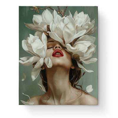 Magnolia Serenity - Floral Women paint by numbers kit by miicreative. Depicts a serene woman with magnolia blossoms. Perfect for mindfulness and stress relief.