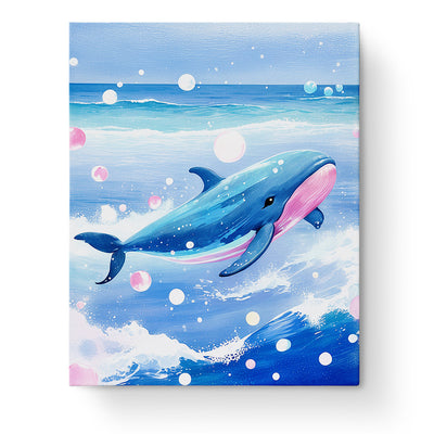 Ocean Adventure Whale by miicreative, featuring a playful blue whale amidst ocean waves and bubbles. Perfect for mindfulness and creativity in paint by numbers.