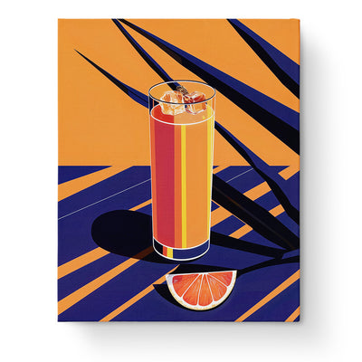 Grapefruit Splash by miicreative features a minimalistic design with a tall glass of vibrant orange juice and a grapefruit slice. Highlighting creativity and meditation, this paint by numbers kit provides a mindful artistic experience.