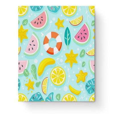 Summer Fruit Mix Minimalistic by miicreative, featuring playful watermelons, lemons, and starfish on a bright blue background. Captures creativity and mindfulness.